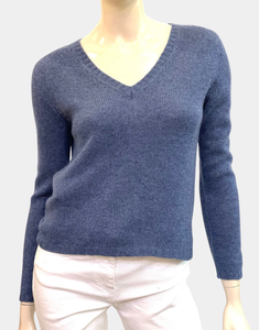 Fabiana Filippi Cashmere V-Neck Sweater in Blue, Size 50