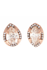 *ORDER TODAY* Sylva & Cie. 18K Rose Gold Diamond Mismatch Stud Earrings