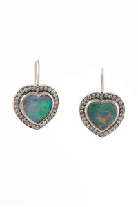 *ORDER TODAY* Sylva & Cie. 18K White Gold Heart Opal Earrings