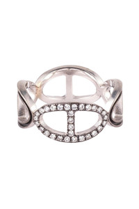 *ORDER TODAY* Sylva & Cie. 18K White Gold Diamond Section Buckle Ring, Size 6.75