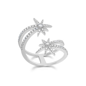 Graziela 18K White Gold Diamond Shooting Starburst Ring, Size 7
