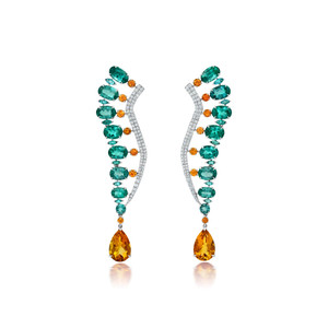 Graziela 18K White Gold Graziela Tourmaline Tribal Headdress Earrings