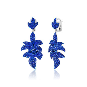 Graziela 18K White Gold Blue Rhodium Blue Sapphire Folha Earrings
