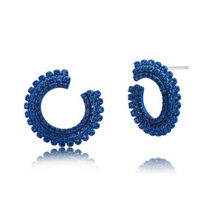 Graziela 18K White Gold Pluma 3 Row Blue Sapphire Forward Facing Hoop Earrings