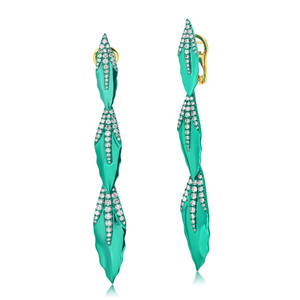 Graziela Green Rhodium Árvore Detachable Diamond Drop Earrings