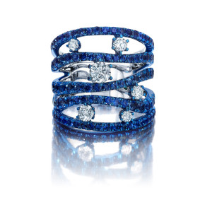 Graziela 18K White Gold Blue Sapphire & Diamond Rio Cage Ring
