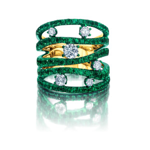 Graziela 18K Yellow Gold Emerald & Diamond Rio Cage Ring