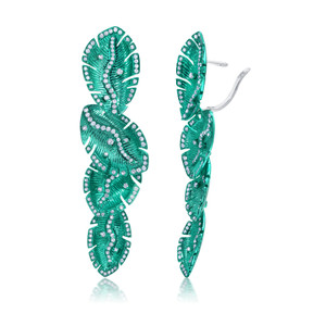 Graziela 18K White Gold Green Rhodium Quatro Folha Drop Earrings