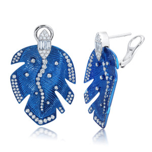Graziela 18K White Gold Blue Rhodium & Diamond Folha Earrings