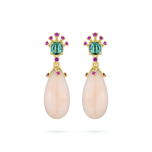 Paul Morelli 18K Yellow Gold Green Tourmaline & Coral Dew Drop Earrings