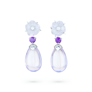 Paul Morelli 18K White Gold Carved Flower Drop Earrings