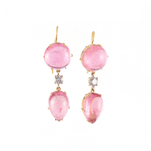 Sylva & Cie. 18K Yellow Gold Pink Tourmaline and Grey RBC Dangles