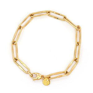 Three Stories Jewelry 14K Yellow Gold Large Wavy Paperclip Chain Bracelet, 7"