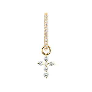 Three Stories Jewelry 14K Yellow Gold Tiny Prong Set Diamond Cross Charms (Single)