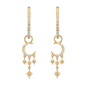 Three Stories Jewelry 14K Yellow Gold Make a Wish Small Crescent Moon and Star Charms (Pair)