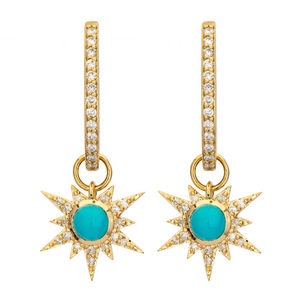 Three Stories Jewelry 14K Yellow Gold Tiny Love Explosion Turquoise Charms (Pair)
