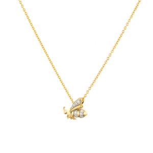 Three Stories Jewelry 14K Yellow Gold Tiny Sliding Bumble Bee Necklace, 18"