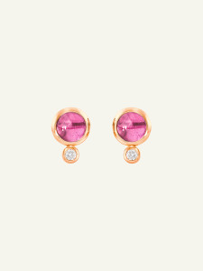 Tamara Comolli Bouton 18K Rose Gold Earrings with Rose Tourmaline and White Diamonds