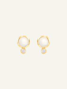 Tamara Comolli Bouton 18K Yellow Gold Earrings with Sand Moonstone and White Diamonds