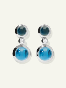 Tamara Comolli Bouton 18K White Gold 2 Cabochons Earrings in 'Sky' and White Diamonds