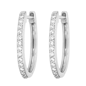 Three Stories Jewelry 14K White Gold Classic Oval Pave Hoops