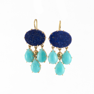 Sylva & Cie. 18K Yellow Gold Lapis and Amazonite Dangles