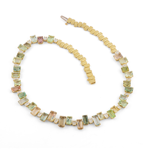 Sylva & Cie. 18K Yellow Gold Tourmaline & Emerald Cut Diamond Riviera Necklace, 16"