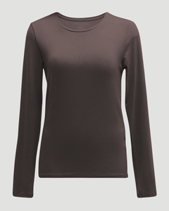 Majestic Filatures Soft Touch Long Sleeve Crew Neck Top in Chocolate Mousse