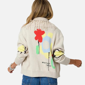 Kerri Rosenthal Fringe Shawl Collar Cardigan in Chalk