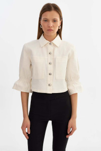 LAMARQUE Carolina D Ruffle Sleeve Denim Jacket in White
