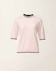 Fabiana Filippi Cotton Wool Short Sleeve Sweater with Contrast Trim in Pink