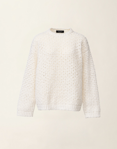 Fabiana Filippi Padded Yarn Crewneck Sweater with Filo Diamante in Butter, Size 40
