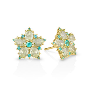 Paul Morelli 18K Yellow Gold Yellow Diamond and Paraiba Stud Earrings
