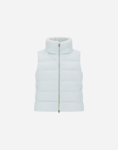 Herno Sateen Nylon Quilted Vest with Faux Fur Collar in Pale Aqua