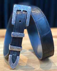Chacon Belts & Buckle 1" Sterling Silver Santa Fe Engraved Buckle Chacon Belts & Buckle 1" Sterling Silver Santa Fe Engraved Buckle