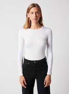 Majestic Filatures Long Sleeve Crew Neck Top in White