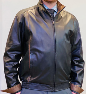 Remy Men’s Leather Single Collar Bomber Jacket in Noir/Rustic, Size 46 Remy Men’s Leather Single Collar Bomber Jacket in Noir/Rustic, Size 46