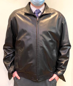 Remy Men’s Leather Single Collar Bomber Jacket in Noir, Size 46 Remy Men’s Leather Single Collar Bomber Jacket in Noir, Size 46