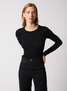 Majestic Filatures Soft Touch Long Sleeve Crew Neck Top in Black Majestic Filatures Soft Touch Long Sleeve Crew Neck Top in Black