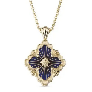 Buccellati Opera Tulle 18K Yellow Gold Pendant with Blue Enamel Necklace Buccellati Opera Tulle 18K Yellow Gold Pendant with Blue Enamel Necklace