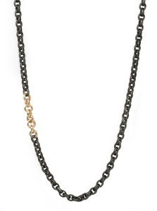 .925SUNEERA Black Rhodium Plated Sterling Silver Olivia Chain with 14K Yellow Gold, 30" 