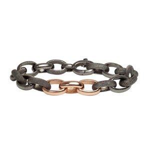 .925SUNEERA Black Rhodium Finish Sterling Silver Noel Bracelet with 14K Rose Gold Links, 8.25" .925SUNEERA Black Rhodium Finish Sterling Silver Noel Bracelet with 14K Rose Gold Links, 8.25"