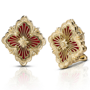 Buccellati Opera Tulle 18K Yellow Gold Red Enamel Button Earrings, Medium Buccellati Opera Tulle 18K Yellow Gold Red Enamel Button Earrings, Medium