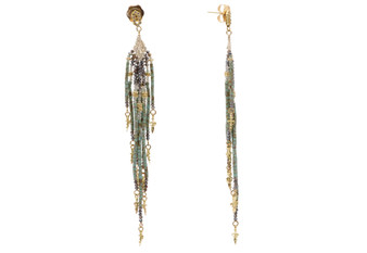 *JEWELRY EVENT* Armenta 18K Yellow Gold Beaded Feather Earrings with Afghani Turquoise