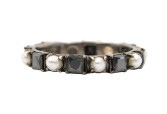 *JEWELRY EVENT* Armenta Grey Rhodium Finish Sterling Silver Pearl and Hematite Stack Band Ring