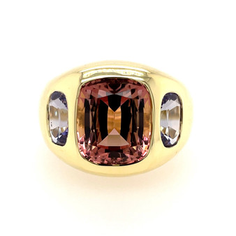 *SPECIAL EVENT* Lauren K 18K Yellow Gold Pink Tourmaline and Tanzanite Gypsy Ring, Size 7