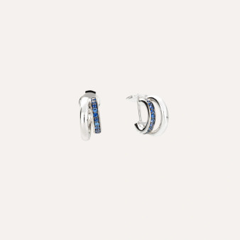 Pomellato Iconica 18K White Gold Sapphire Double Hoop Earrings