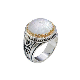 Konstantino Sterling Silver & 18K Gold Crystal Mother of Pearl Doublet Ring, Size 7
