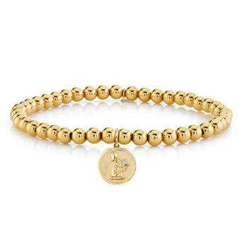 *PRE-ORDER* Sydney Evan 14K Yellow Gold & Diamond Small Zodiac Medallion Bead Bracelet (Virgo)
