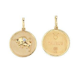 *PRE-ORDER* Sydney Evan 14K Yellow Gold & Diamond Small Zodiac Medallion Charm (Taurus)